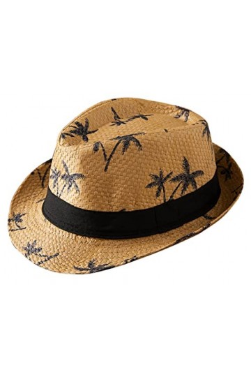 Adigau Enfant Chapeau de Paille Plage Eté Chapeau de Jazz Fille Garçon Panama Chapeau de Soleil Voyage Kaki 54 cm