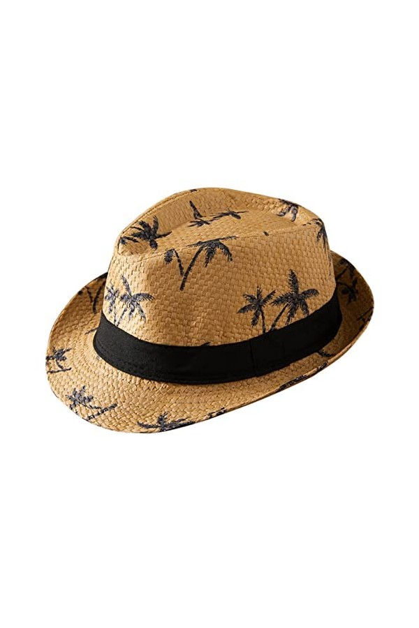 Adigau Enfant Chapeau de Paille Plage Eté Chapeau de Jazz Fille Garçon Panama Chapeau de Soleil Voyage Kaki 54 cm
