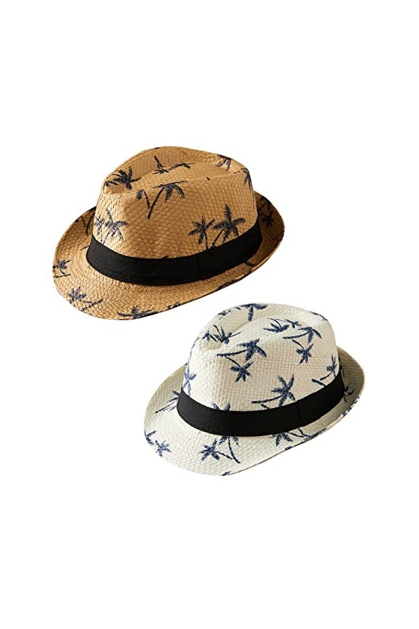 Adigau Enfant Chapeau de Paille Plage Eté Chapeau de Jazz Fille Garçon Panama Chapeau de Soleil Voyage Kaki 54 cm