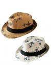 Adigau Enfant Chapeau de Paille Plage Eté Chapeau de Jazz Fille Garçon Panama Chapeau de Soleil Voyage Kaki 54 cm