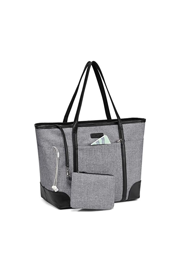 VASCHY Sac à main pour ordinateur portable pour femme, grand sac de transport de 15,6 pouces, sac à main pour ordinateur port