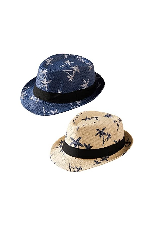 Adigau Enfant Chapeau de Paille Plage Eté Chapeau de Jazz Fille Garçon Panama Chapeau de Soleil Voyage Kaki 54 cm