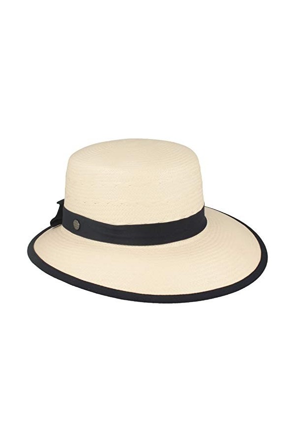 Breiter Chapeau de Paille Panama Original pour Femme 100% Paille dEquateur Chapeau dété Protection UV 50+ Bord Asymétrique 