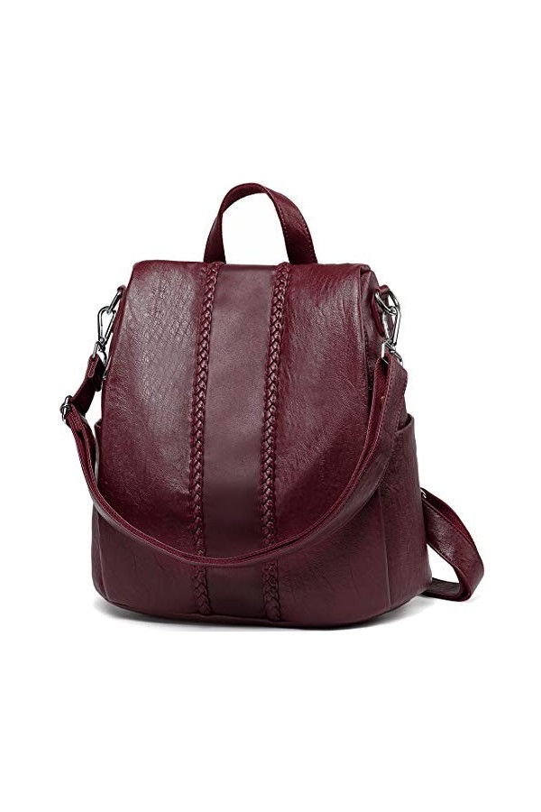 VASCHY Sac à Dos Femme, Mode Sac Antivol Porté Dos Imperméable Main Faux Cuir élégant Cartable Fille Léger pour College Trava