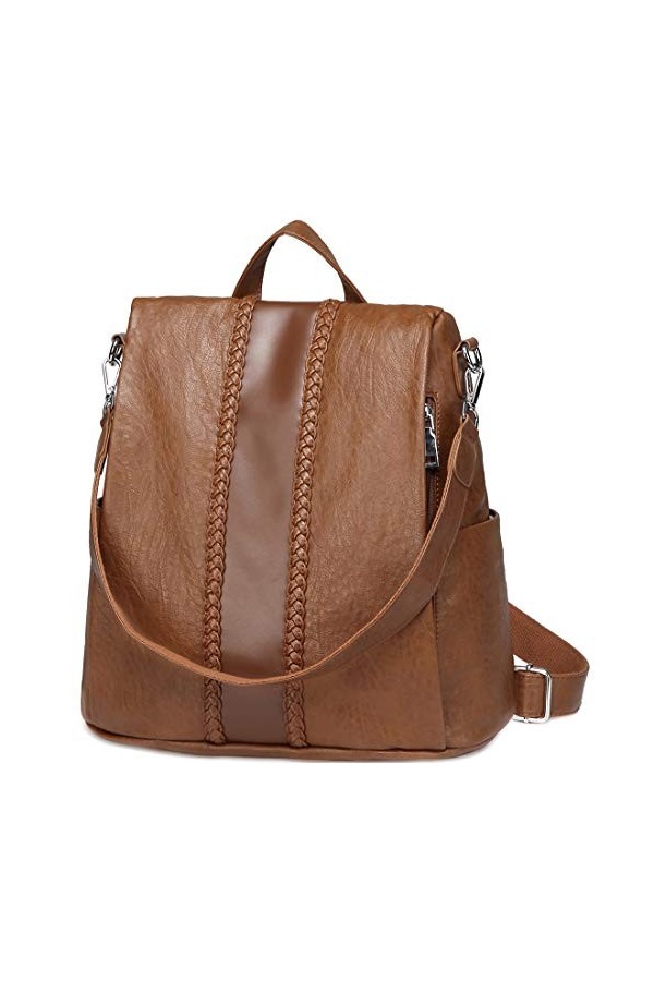 VASCHY Sac à Dos Femme, Mode Sac Antivol Porté Dos Imperméable Main Faux Cuir élégant Cartable Fille Léger pour College Trava