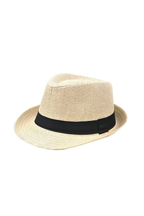 Demarkt Paille Panama Capeline Chapeau Anti UV pour été Plage Loisirs Voyage Chapeau Dété Beige 1PC