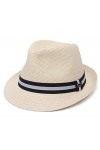 EOZY Chapeau Panama Homme/Femme Chapeau Paille Solaire Anti-UV Vintage Voyage Été Chapeau de Jazz Léger Décoré Ruban Rayure 5