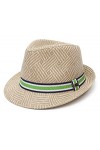 EOZY Chapeau Panama Homme/Femme Chapeau Paille Solaire Anti-UV Vintage Voyage Été Chapeau de Jazz Léger Décoré Ruban Rayure 5