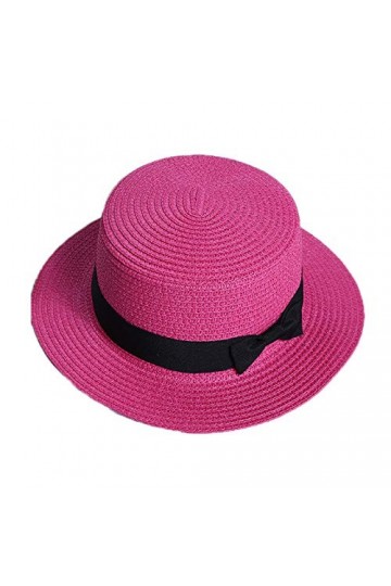 Cicilin Femme et Enfant Chapeau de Paille de Soleil Panama Capeline Chapeau Porkpie avec Nœud Papillon Crème Enfant