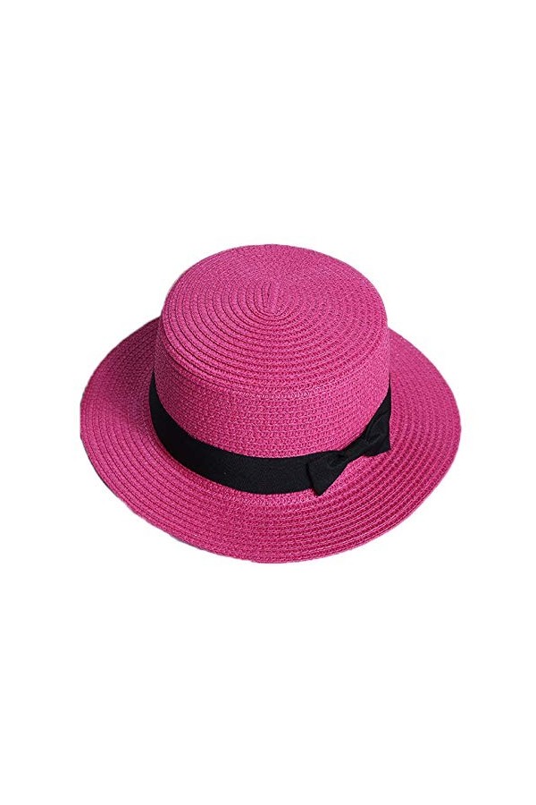 Cicilin Femme et Enfant Chapeau de Paille de Soleil Panama Capeline Chapeau Porkpie avec Nœud Papillon Crème Enfant