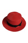 Cicilin Femme et Enfant Chapeau de Paille de Soleil Panama Capeline Chapeau Porkpie avec Nœud Papillon Crème Enfant