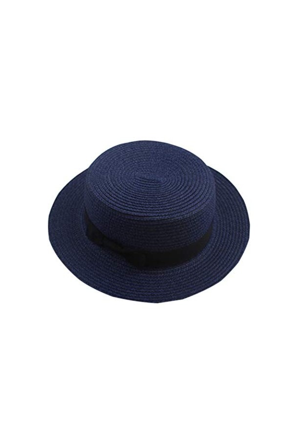 Cicilin Femme et Enfant Chapeau de Paille de Soleil Panama Capeline Chapeau Porkpie avec Nœud Papillon Crème Enfant