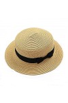 Cicilin Femme et Enfant Chapeau de Paille de Soleil Panama Capeline Chapeau Porkpie avec Nœud Papillon Crème Enfant
