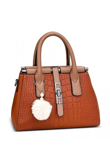 FORRICA Sac à Main Femme Elegant Sacs à Bandoulière Sac Fourre Tout avec Mignon Pompon PU Cuir Dames Sac Portés Main pour Ban