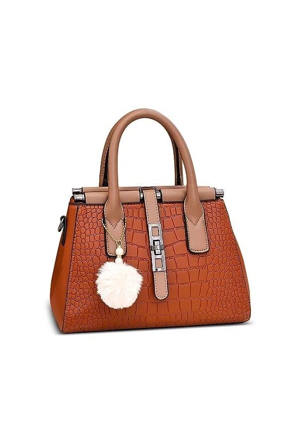 FORRICA Sac à Main Femme Elegant Sacs à Bandoulière Sac Fourre Tout avec Mignon Pompon PU Cuir Dames Sac Portés Main pour Ban