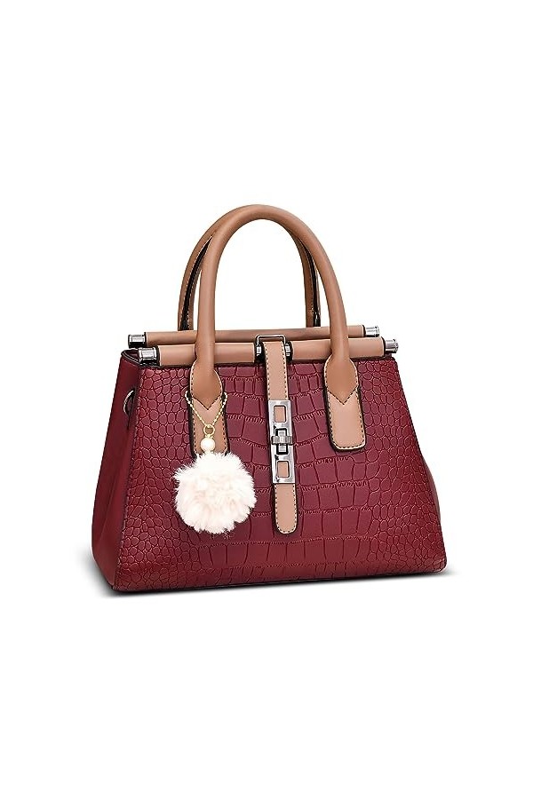 FORRICA Sac à Main Femme Elegant Sacs à Bandoulière Sac Fourre Tout avec Mignon Pompon PU Cuir Dames Sac Portés Main pour Ban