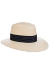 Lierys Chapeau Panama Laurena Striped Band Femme - Made in Ecuador dété en Paille de Soleil avec visière, Ruban Gros Grain, 