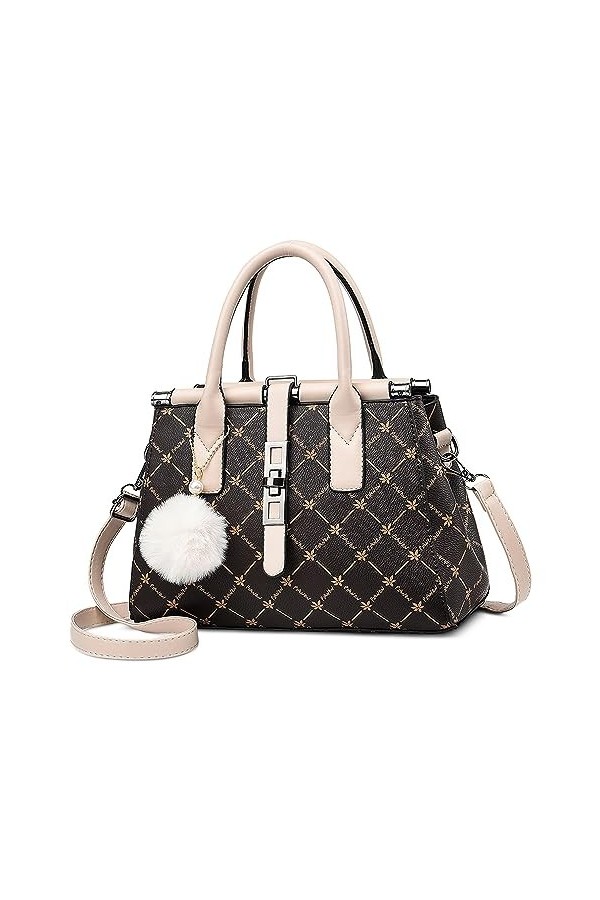 FORRICA Sac à Main Femme Elegant Sacs à Bandoulière Sac Fourre Tout avec Mignon Pompon PU Cuir Dames Sac Portés Main pour Ban