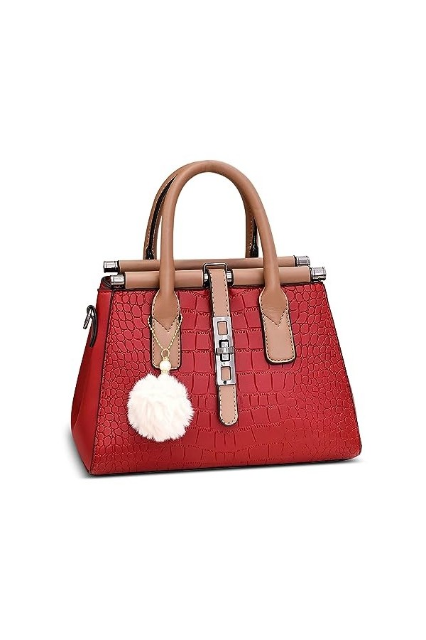 FORRICA Sac à Main Femme Elegant Sacs à Bandoulière Sac Fourre Tout avec Mignon Pompon PU Cuir Dames Sac Portés Main pour Ban