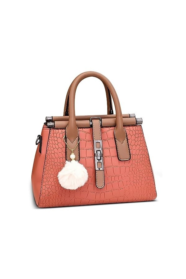 FORRICA Sac à Main Femme Elegant Sacs à Bandoulière Sac Fourre Tout avec Mignon Pompon PU Cuir Dames Sac Portés Main pour Ban