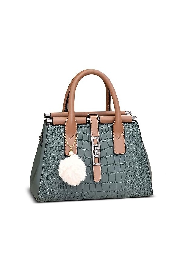 FORRICA Sac à Main Femme Elegant Sacs à Bandoulière Sac Fourre Tout avec Mignon Pompon PU Cuir Dames Sac Portés Main pour Ban