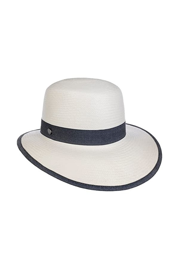 Lierys Chapeau Regency White Panama Denim Femme - Made in Ecuador en Paille de Soleil avec visière Printemps-été - M 57-58 c