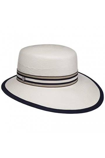 Lierys Chapeau Panama Vina Sportive Blue Femme - Made in Ecuador pour en Paille Regency avec visière, Ruban Gros Grain Printe