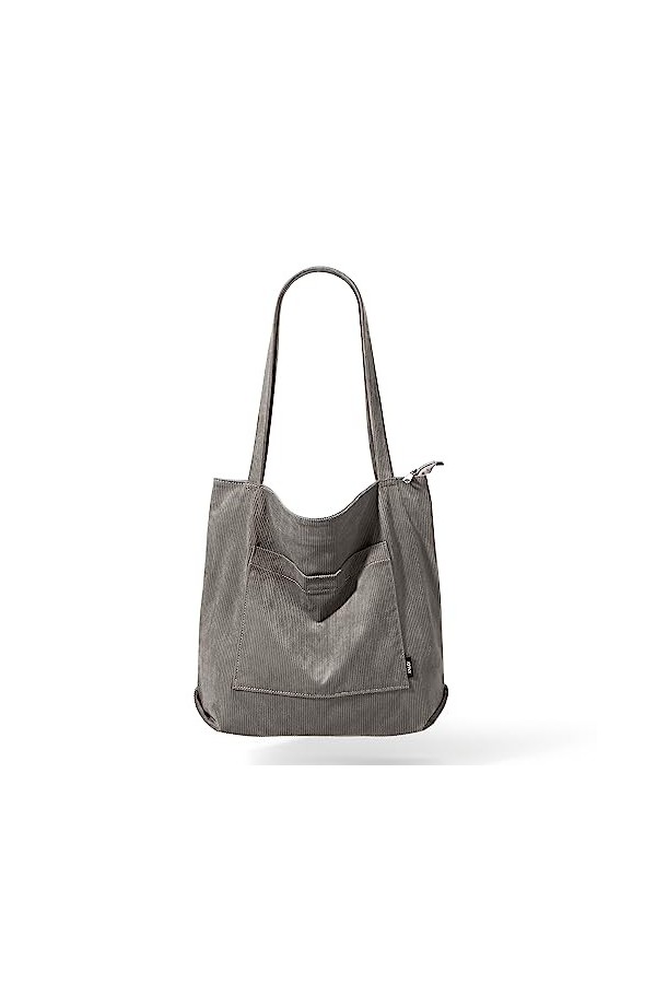 KALIDI Sac fourre-tout imperméable pour femme - Sac cabas en velours côtelé avec fermeture zippée, poches, compartiments - Sa