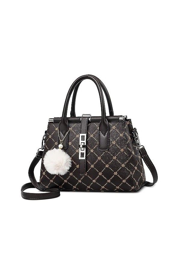 FORRICA Sac à Main Femme Elegant Sacs à Bandoulière Sac Fourre Tout avec Mignon Pompon PU Cuir Dames Sac Portés Main pour Ban