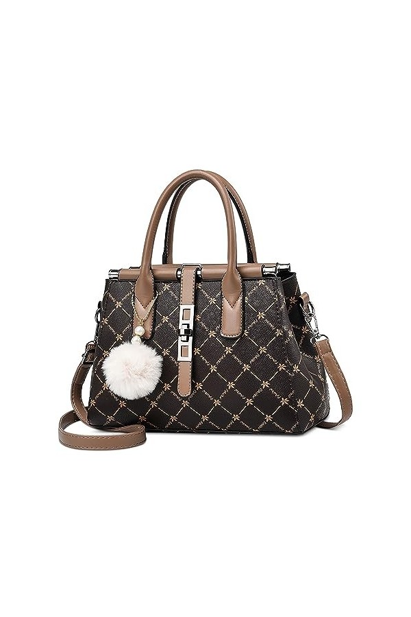 FORRICA Sac à Main Femme Elegant Sacs à Bandoulière Sac Fourre Tout avec Mignon Pompon PU Cuir Dames Sac Portés Main pour Ban