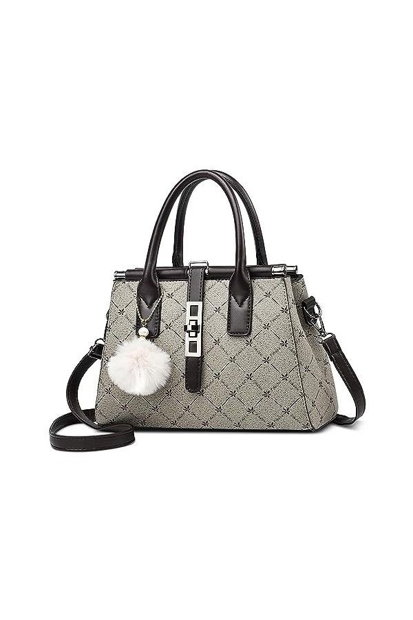 FORRICA Sac à Main Femme Elegant Sacs à Bandoulière Sac Fourre Tout avec Mignon Pompon PU Cuir Dames Sac Portés Main pour Ban