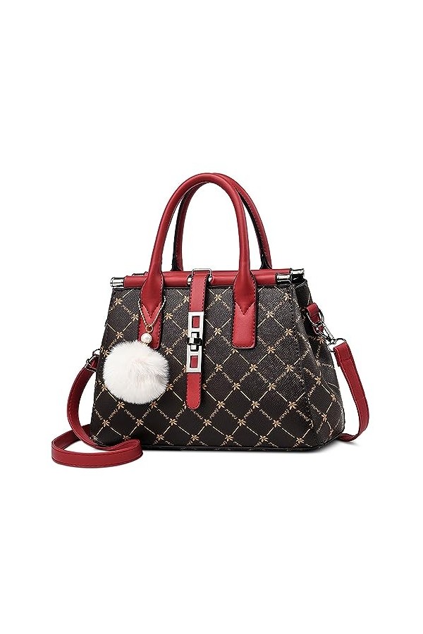 FORRICA Sac à Main Femme Elegant Sacs à Bandoulière Sac Fourre Tout avec Mignon Pompon PU Cuir Dames Sac Portés Main pour Ban