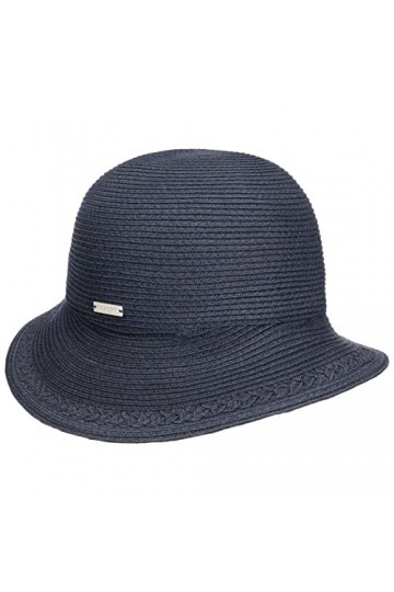 Seeberger Chapeau en Paille Daniella Chapeau Cloche Chapeau de Soleil Taille Unique - Bleu foncé 