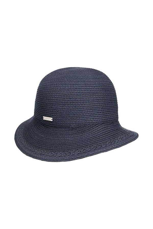 Seeberger Chapeau en Paille Daniella Chapeau Cloche Chapeau de Soleil Taille Unique - Bleu foncé 