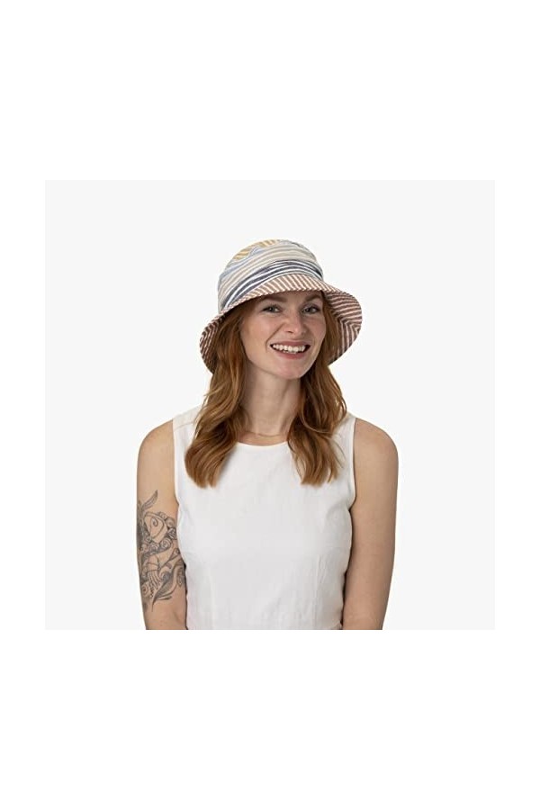 Lipodo Chapeau en Lin Colour Stripes Bucket Femme - Made in Italy dété pour de Soleil Printemps-été - Taille Unique Multicol