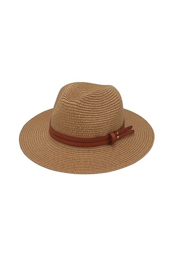 Faringoto Chapeau de paille Panama naturel pour femme - 56-58-59-60 cm, beige, taille unique