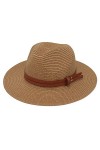 Faringoto Chapeau de paille Panama naturel pour femme - 56-58-59-60 cm, beige, taille unique