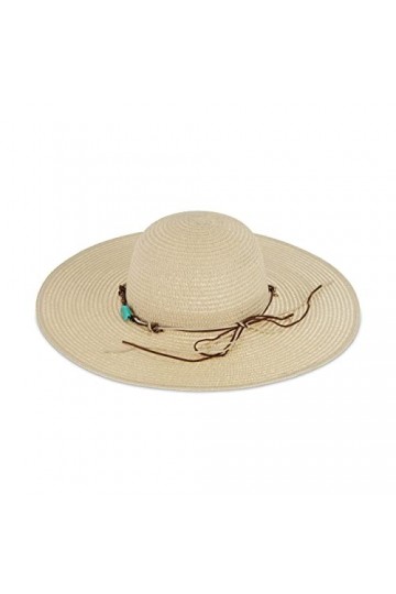 Relaxdays Chapeau de Paille, Couvre-Chef élégant pour Femmes, été, Plage & Festival, chaîne & Pierres décoratives, Beige