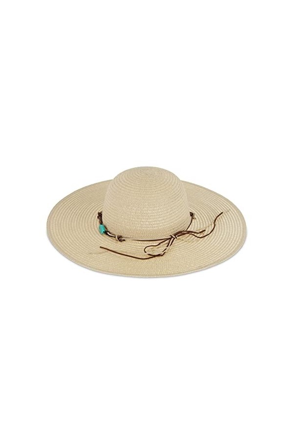 Relaxdays Chapeau de Paille, Couvre-Chef élégant pour Femmes, été, Plage & Festival, chaîne & Pierres décoratives, Beige