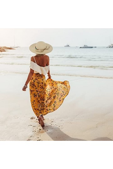 Relaxdays Chapeau de Paille, Couvre-Chef élégant pour Femmes, été, Plage & Festival, chaîne & Pierres décoratives, Beige