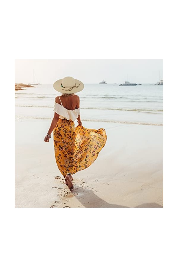 Relaxdays Chapeau de Paille, Couvre-Chef élégant pour Femmes, été, Plage & Festival, chaîne & Pierres décoratives, Beige