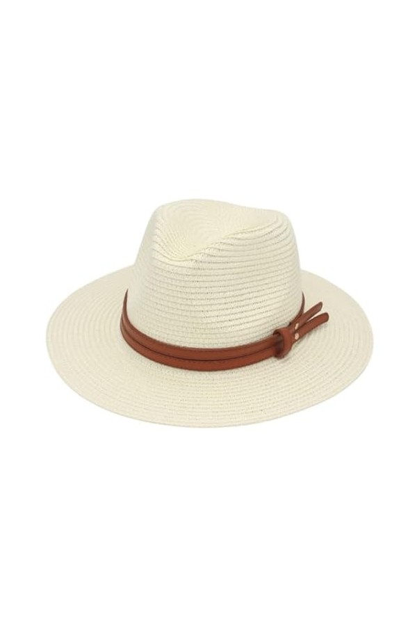 Chapeau de paille naturel Panama doux pour lété pour femme et homme à large bord Chapeau de plage Protection UV Chapeau Fedo