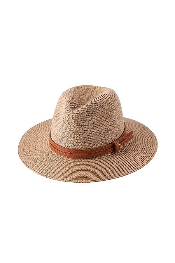 Chapeau de paille naturel Panama doux pour lété pour femme et homme à large bord Chapeau de plage Protection UV Chapeau Fedo