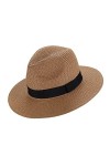 Chapeau de soleil Fedora Panama tissé avec paille enroulable UPF50+ large bord pour femme - Accessoires de plage, blanc, tail