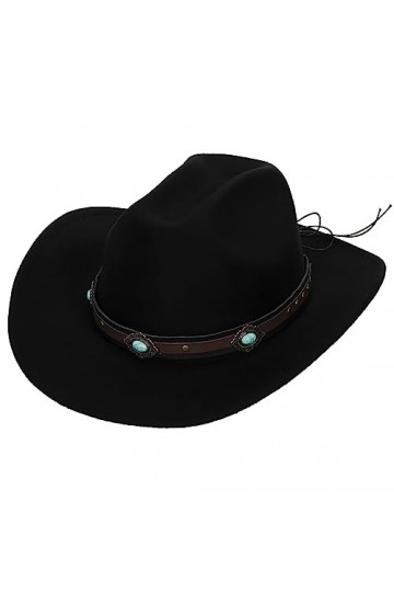 MUGANYI Chapeau classique Panama Fedora Jazz à bord court avec ceinture en cuir, noir, Taille M