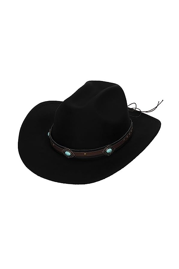 MUGANYI Chapeau classique Panama Fedora Jazz à bord court avec ceinture en cuir, noir, Taille M