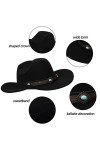 MUGANYI Chapeau classique Panama Fedora Jazz à bord court avec ceinture en cuir, noir, Taille M