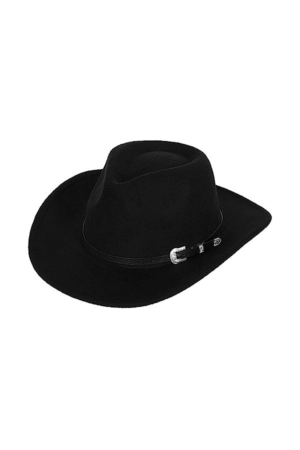 Chapeau Fedora classique à bord court Panama Jazz avec boucle florale gravée ceinture déooration, noir, Taille M