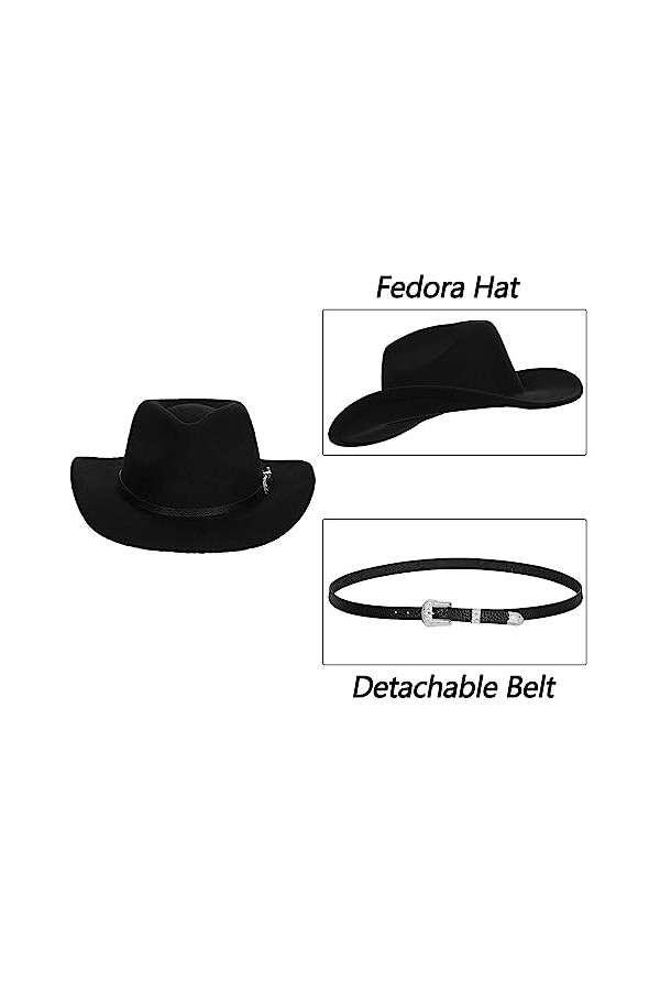 Chapeau Fedora classique à bord court Panama Jazz avec boucle florale gravée ceinture déooration, noir, Taille M