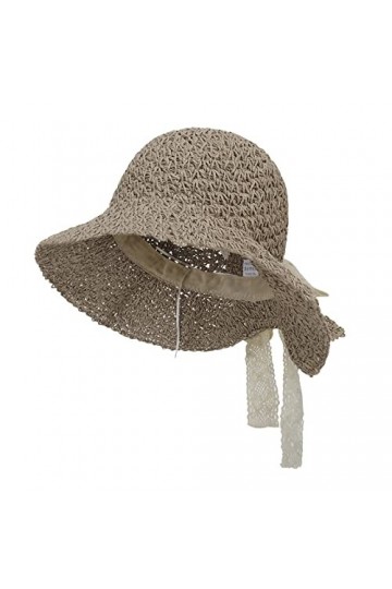 FakeFace Chapeau de paille pliable avec nœud en dentelle pour femme - Protection UV - Chapeau de jardin Panama - Respirant - 